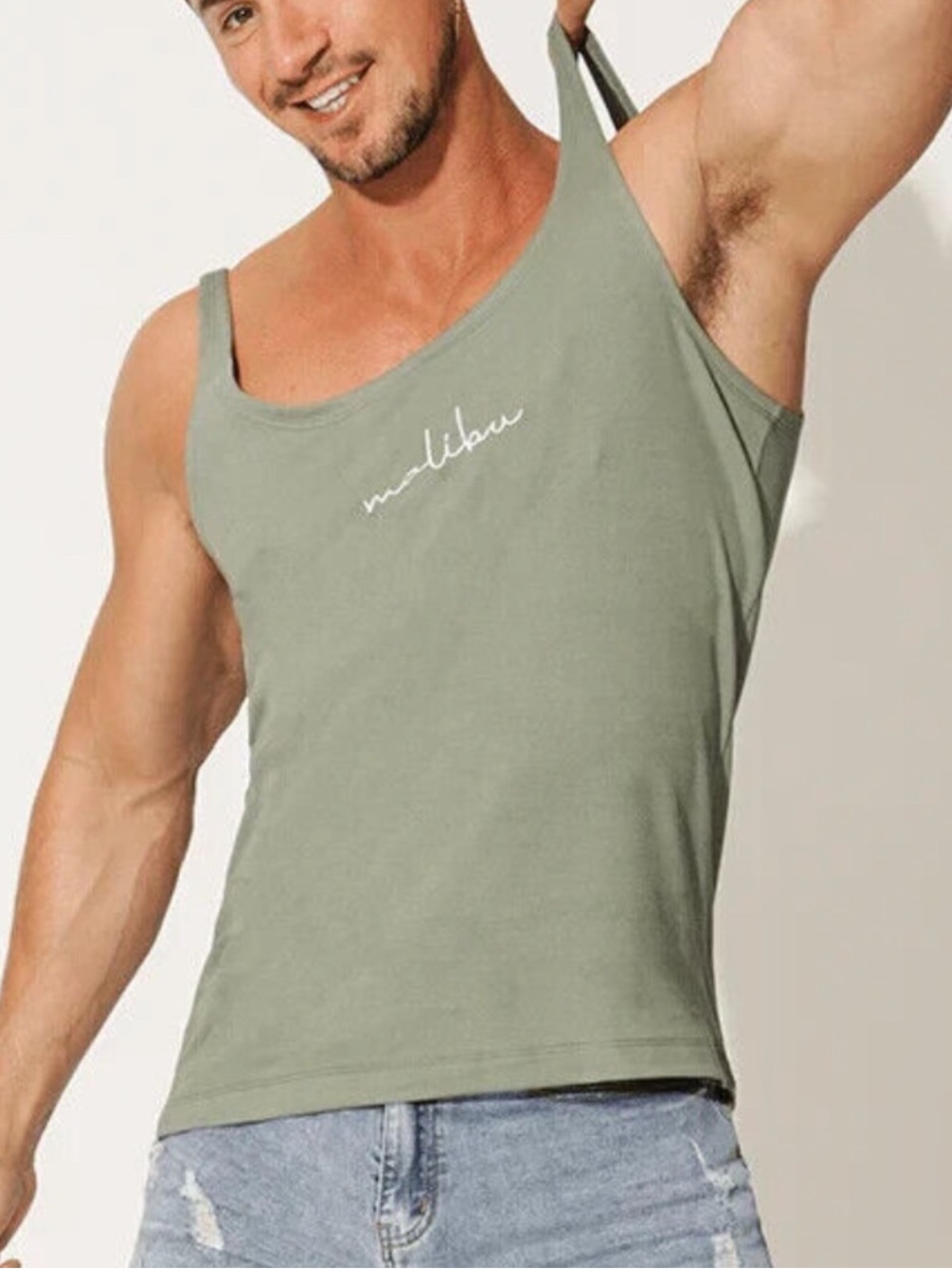 Malibu Script Men's Tank Top — Sage Green